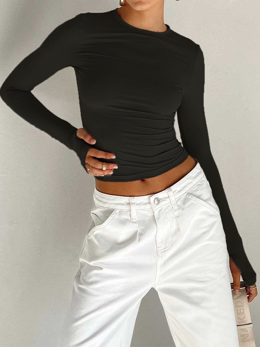 Women Long Sleeve Slim Fit Crop Top