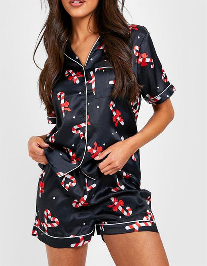 2024 Women Christmas Pajama Set Nutcracker Printed Short Sleeve Button Shirt and Shorts 2 Piece Lounge Sleepwear