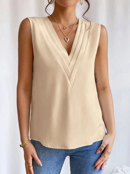 Women's Summer Multi-level V-Neck Solid Color Sleeveless Tank Top