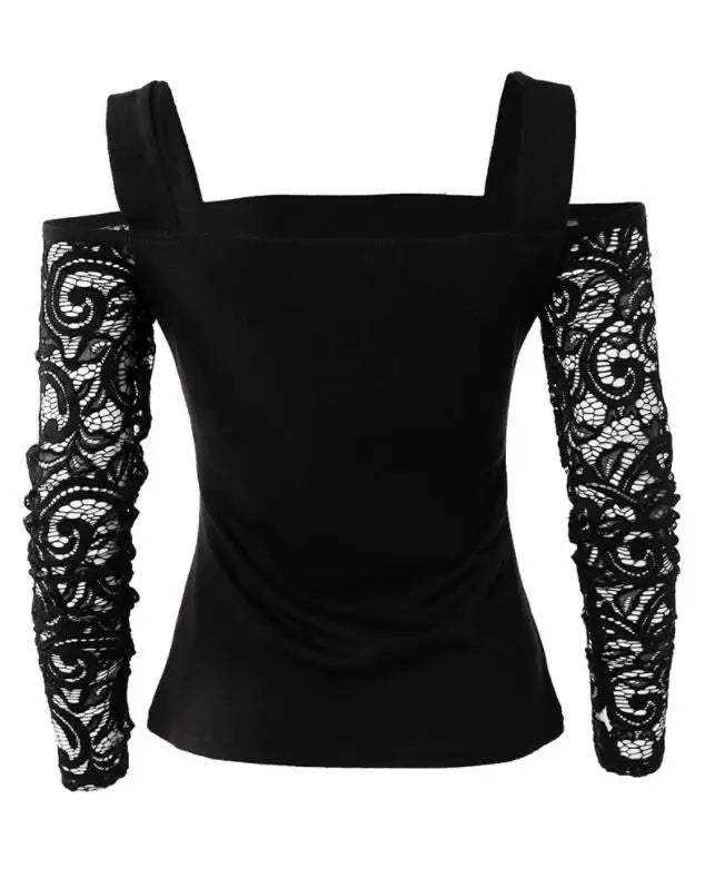 Sexy Tee Contrast Lace Cutout Long Sleeve Top