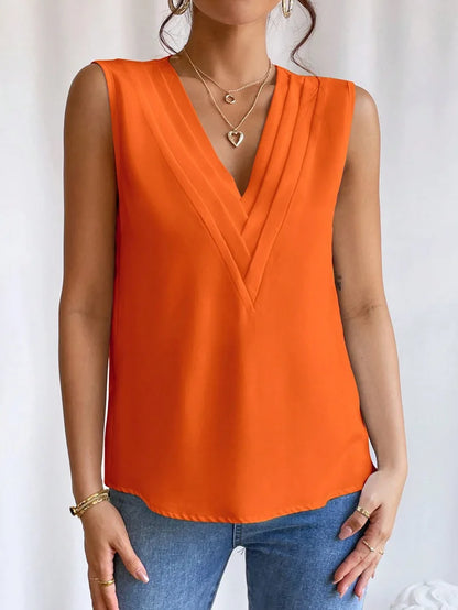 Women's Summer Multi-level V-Neck Solid Color Sleeveless Tank Top