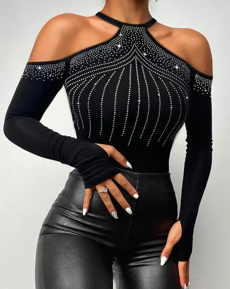 Sexy Tee Contrast Lace Cutout Long Sleeve Top