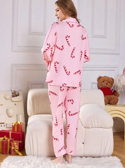 Red Pajamas for Women Sleepwear Long Sleeve Shirt with Long Pants Two Piece Pajama Set