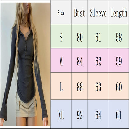 Women Basic Crop Top Long Sleeve Button Slim Fit T-shirt