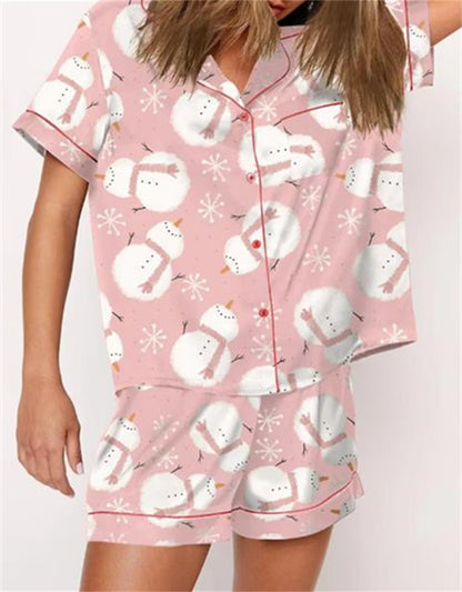 2024 Women Christmas Pajama Set Nutcracker Printed Short Sleeve Button Shirt and Shorts 2 Piece Lounge Sleepwear