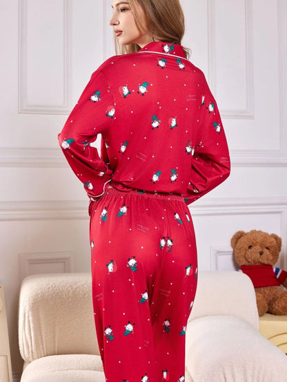 Red Pajamas for Women Sleepwear Long Sleeve Shirt with Long Pants Two Piece Pajama Set